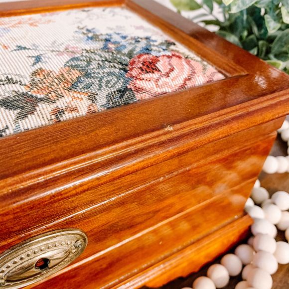 Vintage Storage & Organization Antique Wooden Floral Needlepoint